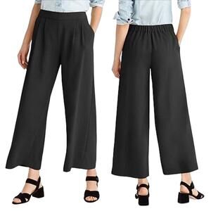 J.Crew Pants Wide Leg Crop Trousers Crepe Pull On High Waist Neutral Black 00P